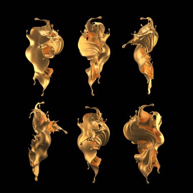 Mistik lüks sıçrama, altın parıldayan inci gözlüklü. 3d illüstrasyon, 3d canlandırma.