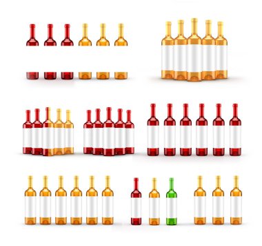 Şarap koleksiyonu, yeni yıl, Noel, indirim, Kara Cuma, siber pazartesi. 3d illüstrasyon, 3d canlandırma.