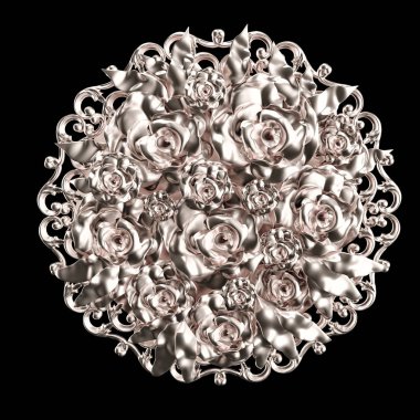 Güzel element, altın, gül, sıva, süs, çerçeve. 3d illüstrasyon, 3d canlandırma.