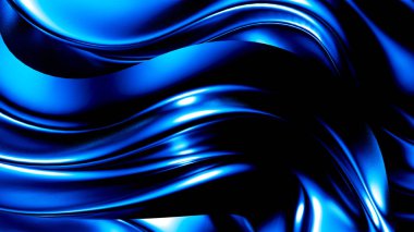 Pliseli ve bukleli zarif koyu mavi arka plan. 3d illüstrat