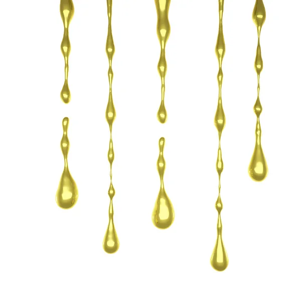 Un chorrito de líquido dorado y espeso. Ilustración 3d, representación 3d . —  Fotos de Stock