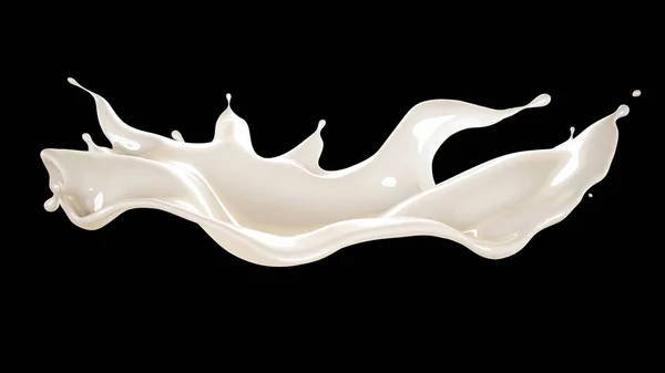 黒い背景に厚い白い液体のスプラッシュ。3Dイラスト — ストック写真