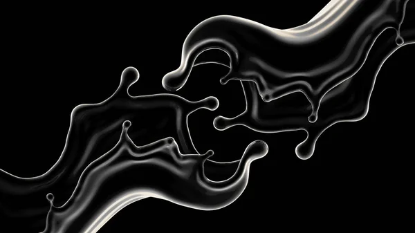 液体のスプラッシュと黒の背景。3Dイラスト, 3Dレンド — ストック写真