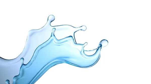 Plusk wody na białym tle na białym tle. ilustracja 3D, 3d — Zdjęcie stockowe