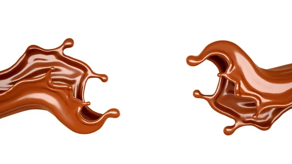 Salpicadura de chocolate aislado sobre un fondo blanco. ilustración 3d — Foto de Stock