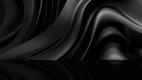 Fondo nero con tessuto drappeggiato. Illustrazione 3d, rendering 3d — Foto Stock