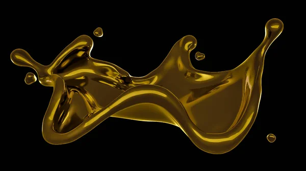 Ett stänk av tjock, gyllene vätska. 3D-illustration, 3D-återgivning. — Stockfoto