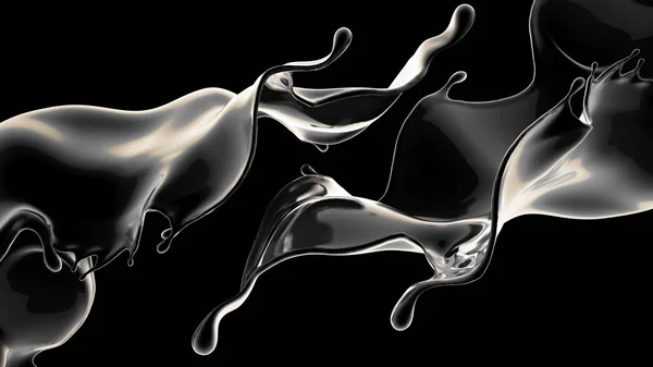Fondo negro con salpicaduras de líquido. ilustración 3d, 3d rend — Foto de Stock