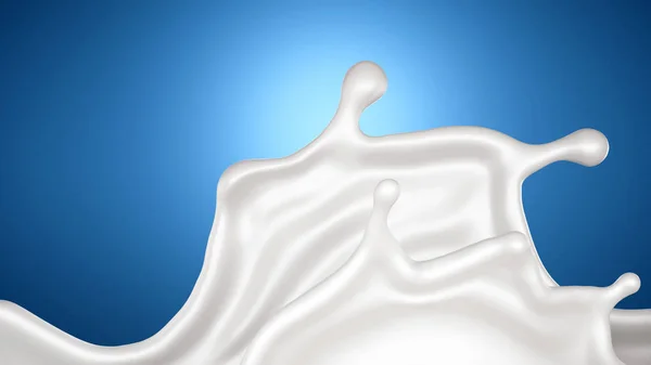 Odrobina mleka na niebieskim tle. Ilustracja 3D, 3d rende — Zdjęcie stockowe