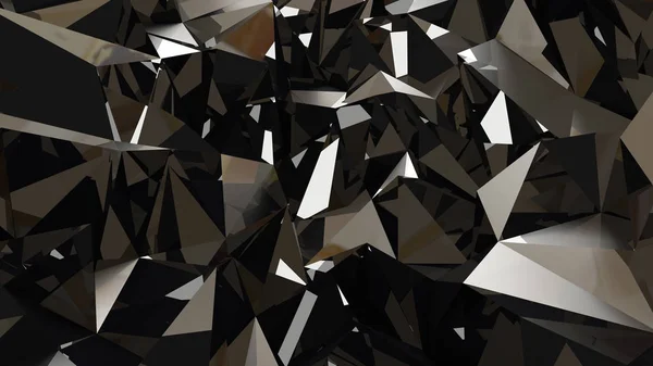 Metallic black background with triangles and crystals. 3d illust