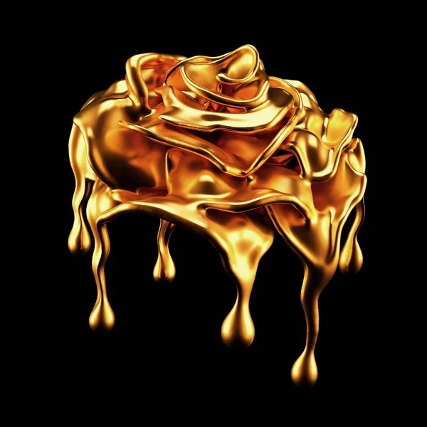 Altın çiçek kağıdı ve çimen. 3d illüstrasyon, 3d canlandırma.