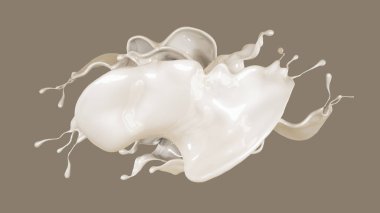 Bir tutam süt. 3d illüstrasyon, 3d canlandırma.