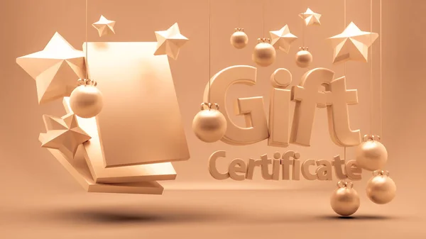 Gift voucher, certificate, new year, christmas, holiday. 3d illustration, 3d rendering.