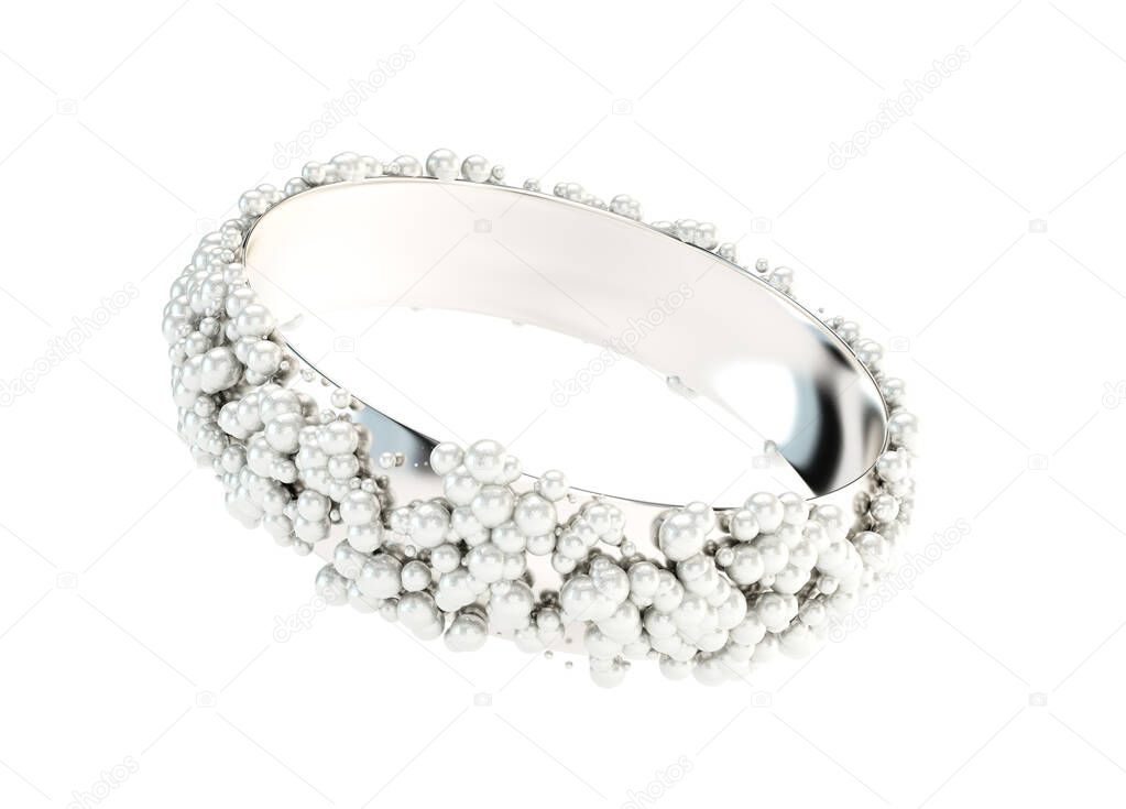 Silver bracelet, beads, jewelry. 3d illustration, 3d rendering.