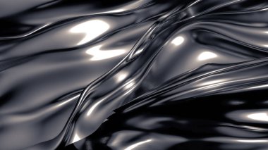 Pliseli, kumaşlı ve kıvrımlı lükslü gri bir arka plan. 3d illüstrasyon, 3d canlandırma.