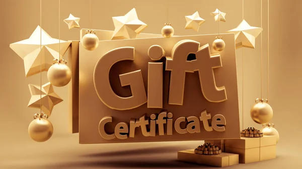 Gift voucher, certificate, new year, christmas, holiday. 3d illustration, 3d rendering.