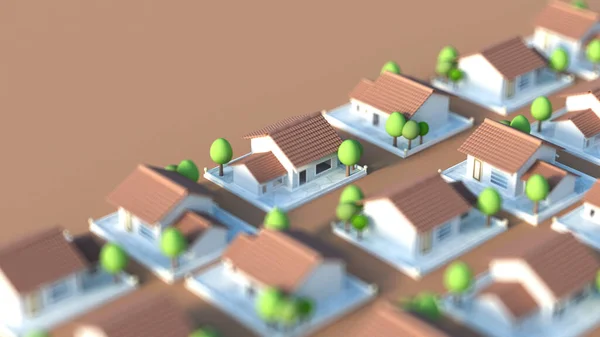 民宅村。 3D说明，3D渲染. — 图库照片