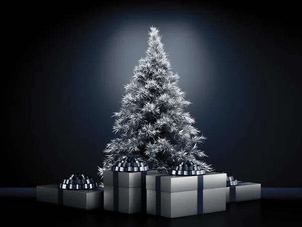 Noel 'de oda içi köknar ağacı arkaplanı. 3d illüstrasyon — Stok fotoğraf