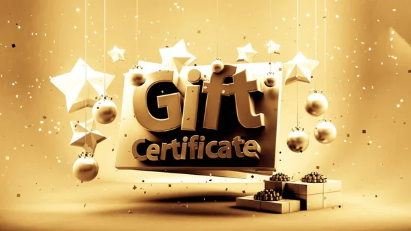 Gift voucher, certificate, new year, christmas, holiday. 3d illustration, 3d rendering.