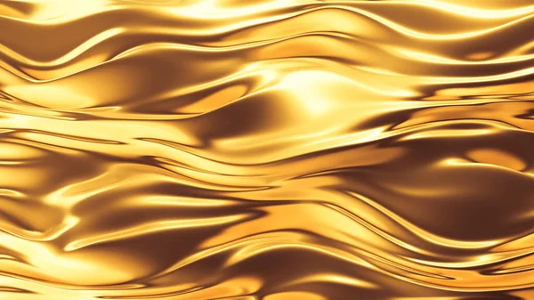 Altın rengi ipek ya da metalik altın refleksli kumaş. Projeniz için lüks bir özgeçmiş. 3d illüstrasyon, 3d canlandırma.