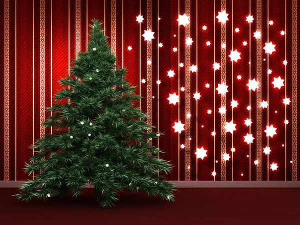 Δωμάτιο εσωτερικό χριστουγεννιάτικο δέντρο δέντρο φόντο. 3D απεικόνιση, 3d απόδοση. — Φωτογραφία Αρχείου