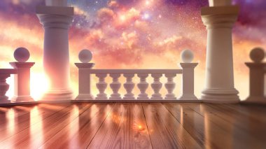 Güzel, klasik teraslı, 3D resimli, 3D. 