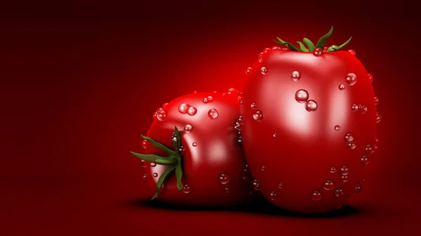 Hermoso fondo rojo con un pomodoro. ilustración 3d, 3d re — Foto de Stock