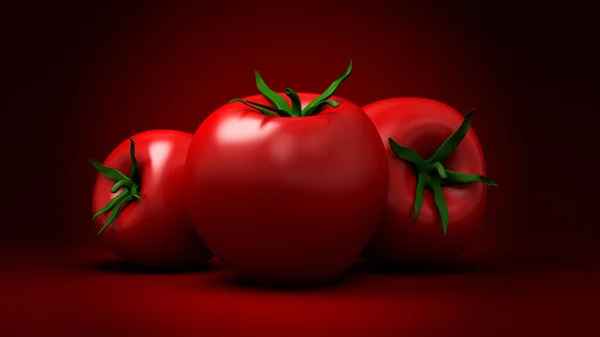 Hermoso fondo rojo con un pomodoro. ilustración 3d, 3d re — Foto de Stock