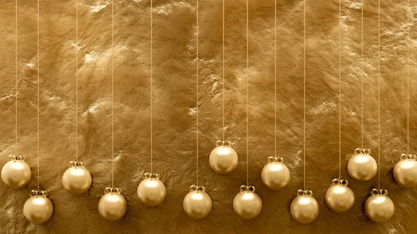 Beautiful golden texture and Christmas toys, balls. 3d illustration, 3d rendering.