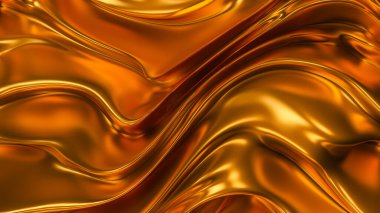 Altın rengi ipek ya da metalik altın refleksli kumaş. Projeniz için lüks bir özgeçmiş. 3d illüstrasyon, 3d canlandırma.