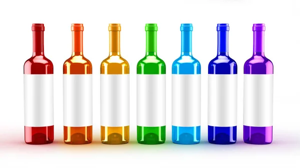 Bouteille de vin blanc rouge coloré isolé. Illustration 3d, rendu 3d . — Photo