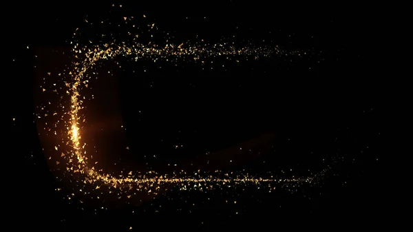 Banner boş altın parçacığı siyah arkaplan. 3d resim, 3d görüntüleme.