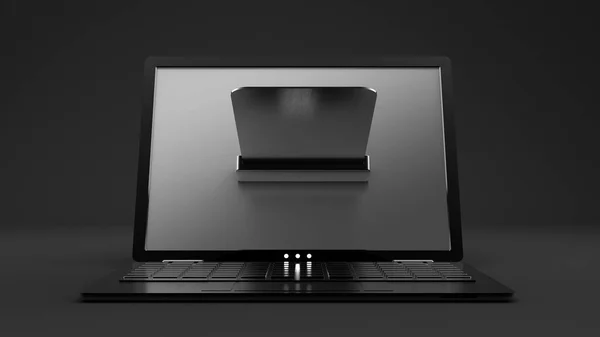 Koncepcja Laptop Cyber Monday. Ilustracja 3D, renderowanie 3D. — Zdjęcie stockowe