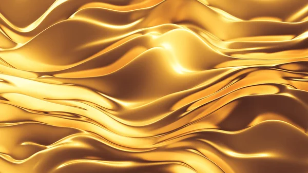 Gouden zijde of stof met metalen gouden reflexen. Luxe achtergrond voor uw project. 3d illustratie, 3d weergave. — Stockfoto