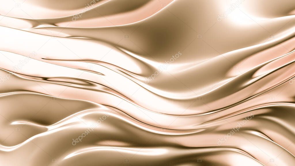 Gold silk or fabric with metallic Golden reflexes. Luxury background for your project. 3d illustration, 3d rendering.