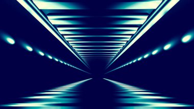 Işık ve yol eşliğinde soyut bir arkaplan. 3d illüstrasyon, 3d canlandırma.