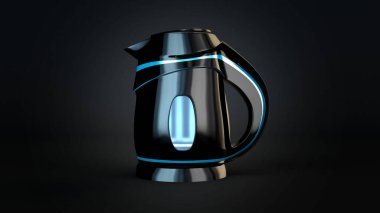 Siyah arka planda izole edilmiş plastik su ısıtıcısı. 3d illüstrasyon, 3d canlandırma.