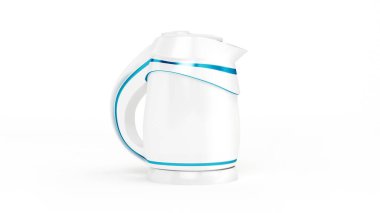 Yalıtılmış plastik elektrikli beyaz çaydanlık. 3d illüstrasyon, 3d canlandırma.