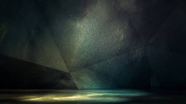 Taş ve beton desenli endüstriyel grunge stüdyosu. 3d illüstrasyon, 3d canlandırma.