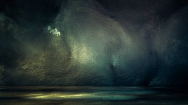 Taş ve beton desenli endüstriyel grunge stüdyosu. 3d illüstrasyon, 3d canlandırma.