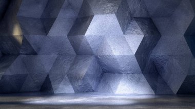 Taş ve beton desenli endüstriyel grunge stüdyosu. 3d illüstrasyon, 3d canlandırma.