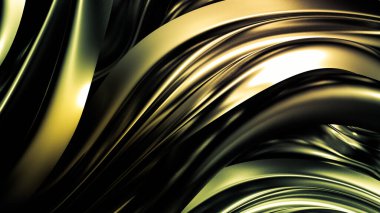 Pliseli, kıvırcık saçlı, güzel sarı-yeşil arka plan. 3d illüstrasyon, 3d canlandırma.