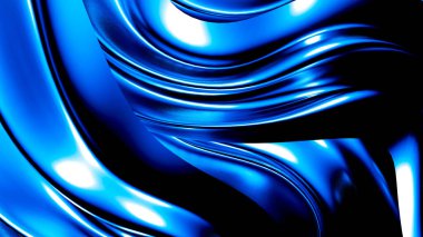 Pliseli ve bukleli zarif koyu mavi arka plan. 3d illüstrasyon, 3d canlandırma.