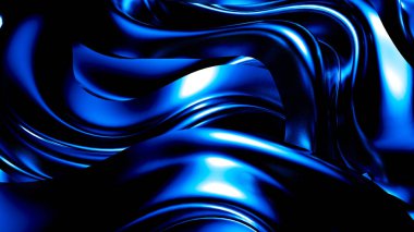 Pliseli ve bukleli zarif koyu mavi arka plan. 3d illüstrasyon, 3d canlandırma.