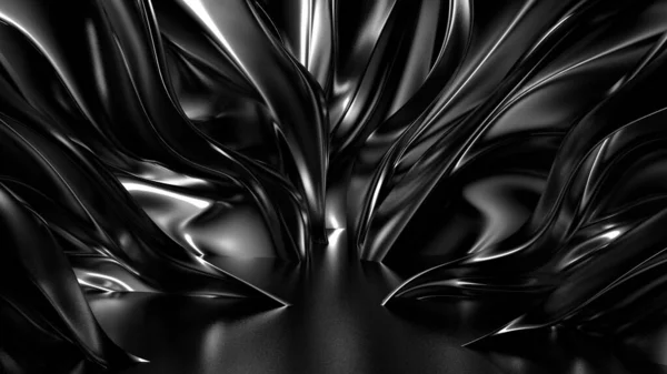 주름, 휘장 및 소용돌이가 있는 아름다운 검은 바탕 이 있다. 3D 삽화 , 3D 렌더링. — 스톡 사진