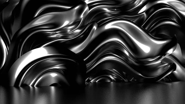 Hermoso fondo negro con estilo con pliegues, cortinas y remolinos. Ilustración 3d, representación 3d . — Foto de Stock