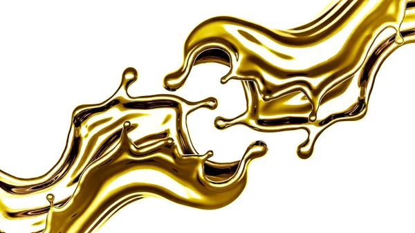 A splash of thick, golden liquid. 3d illustration, 3d rendering. — Stock Photo, Image