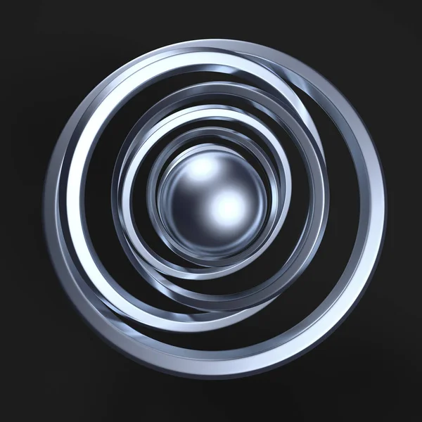 Futuristico sfondo nero metallizzato con anelli. Illustrazione 3d, rendering 3d . — Foto Stock