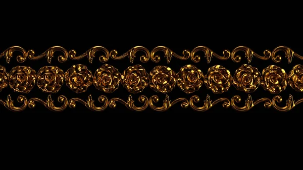 Όμορφο στοιχείο, χρυσός, τριαντάφυλλο, στόκος, στολίδι, πλαίσιο. 3D απεικόνιση, 3d απόδοση. — Φωτογραφία Αρχείου