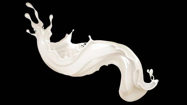 Salpicadura de líquido blanco grueso sobre un fondo negro. Ilustración 3d, representación 3d . —  Fotos de Stock